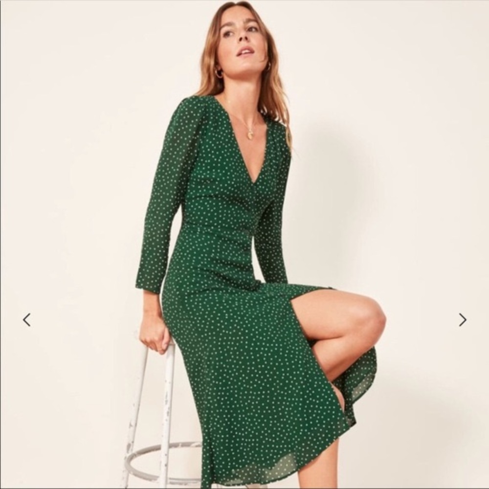 Reformation Alma Dress Rosemary Emerald Green